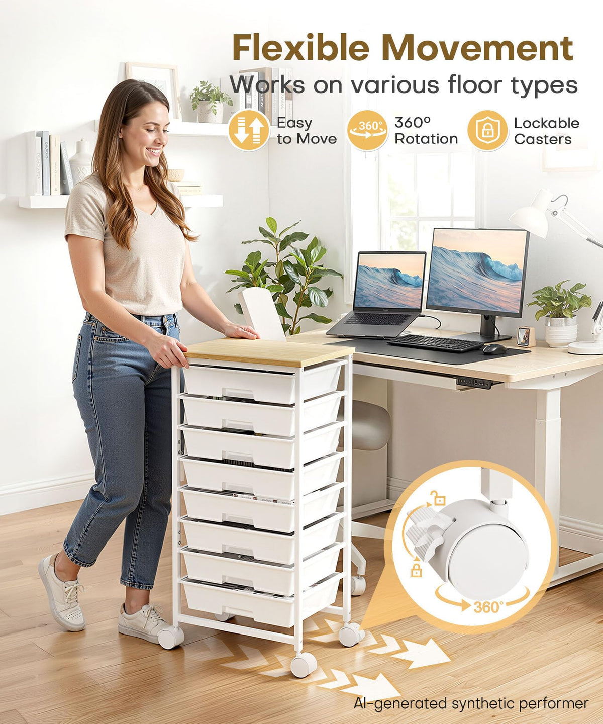 Rolling Storage Drawer Cart 8 Drawer Lockable Wheels R1126