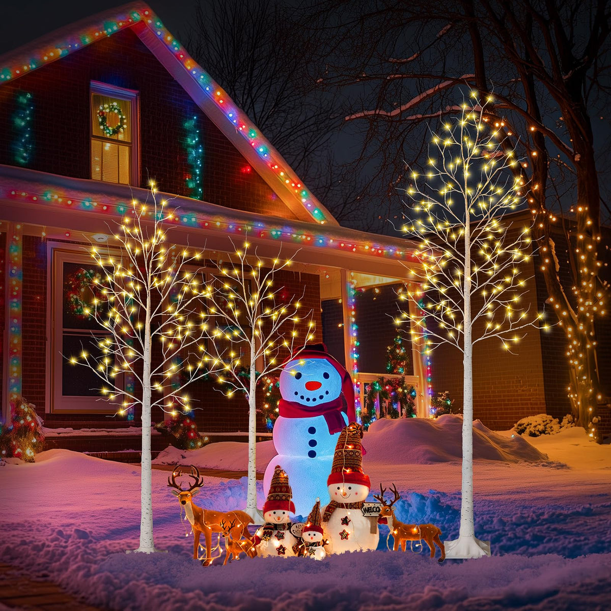 White Birch Tree with Lights Set of 3 Christmas Decorations with Warm White Lights I678