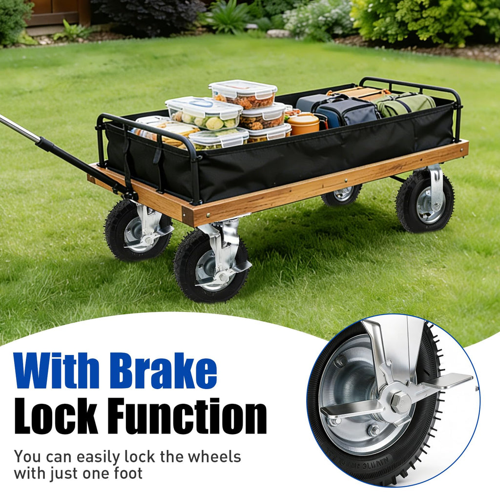 8 Inch Heavy Duty Pneumatic Caster Wheels with Brake, 1000 lbs Capacity, Set of 4 S97988
