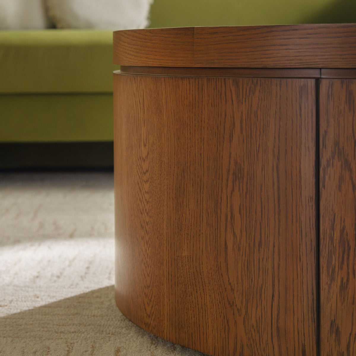 Solid Oak Wood Veneer Coffee Table with Storage, 36 Inch, Medium Brown Oak B13294