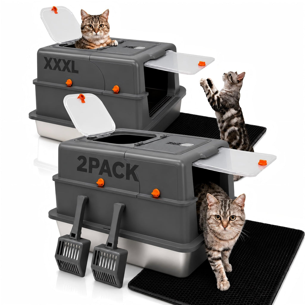 2 Pack XXXL Stainless Steel Litter Box with Lid Q1224