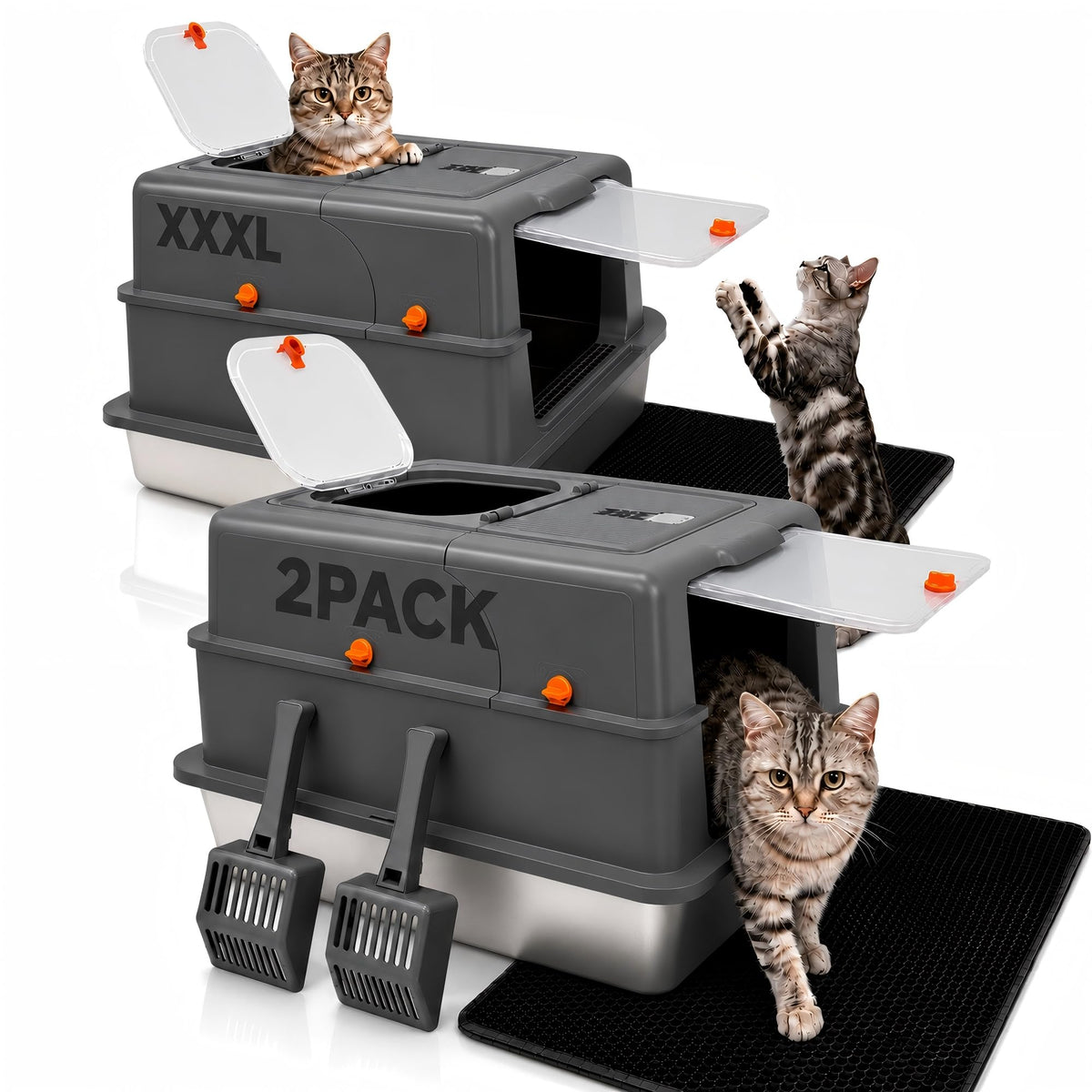 2 Pack XXXL Stainless Steel Litter Box with Lid Q1224