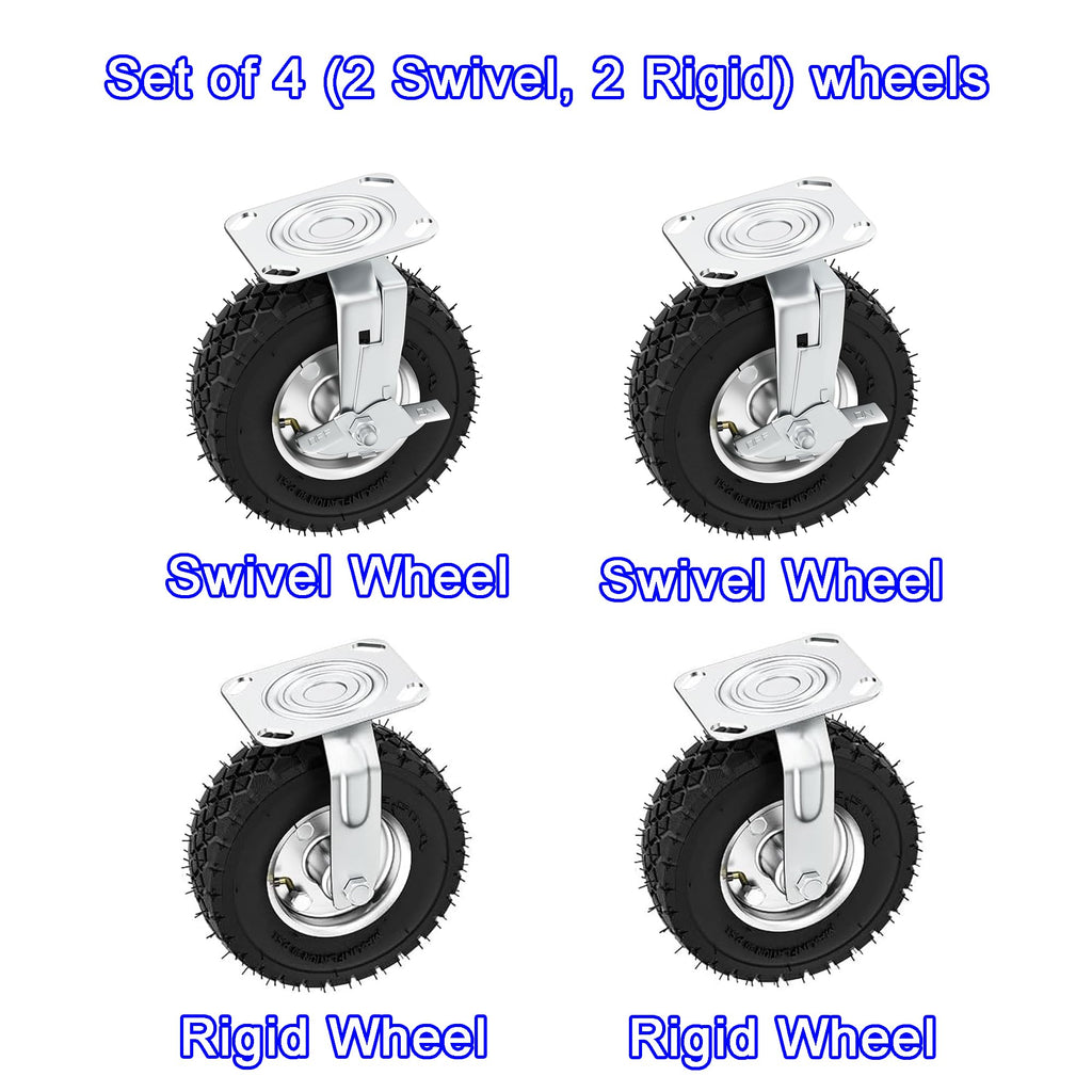8 Inch Heavy Duty Pneumatic Caster Wheels with Brake, 1000 lbs Capacity, Set of 4 S97988