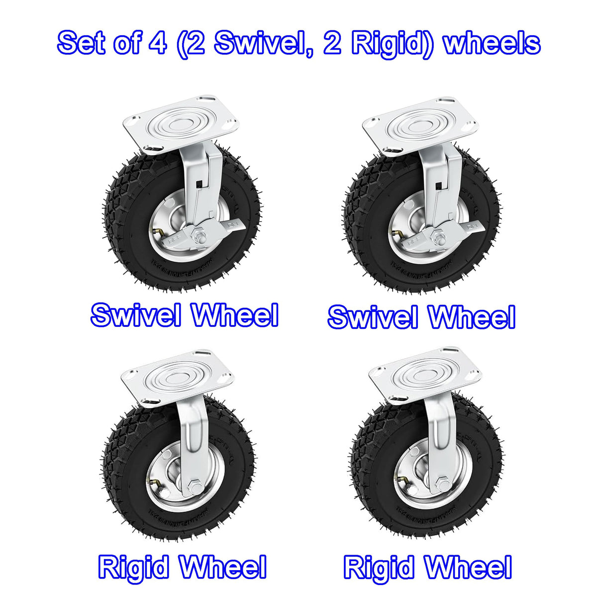 8 Inch Heavy Duty Pneumatic Caster Wheels with Brake, 1000 lbs Capacity, Set of 4 S97988