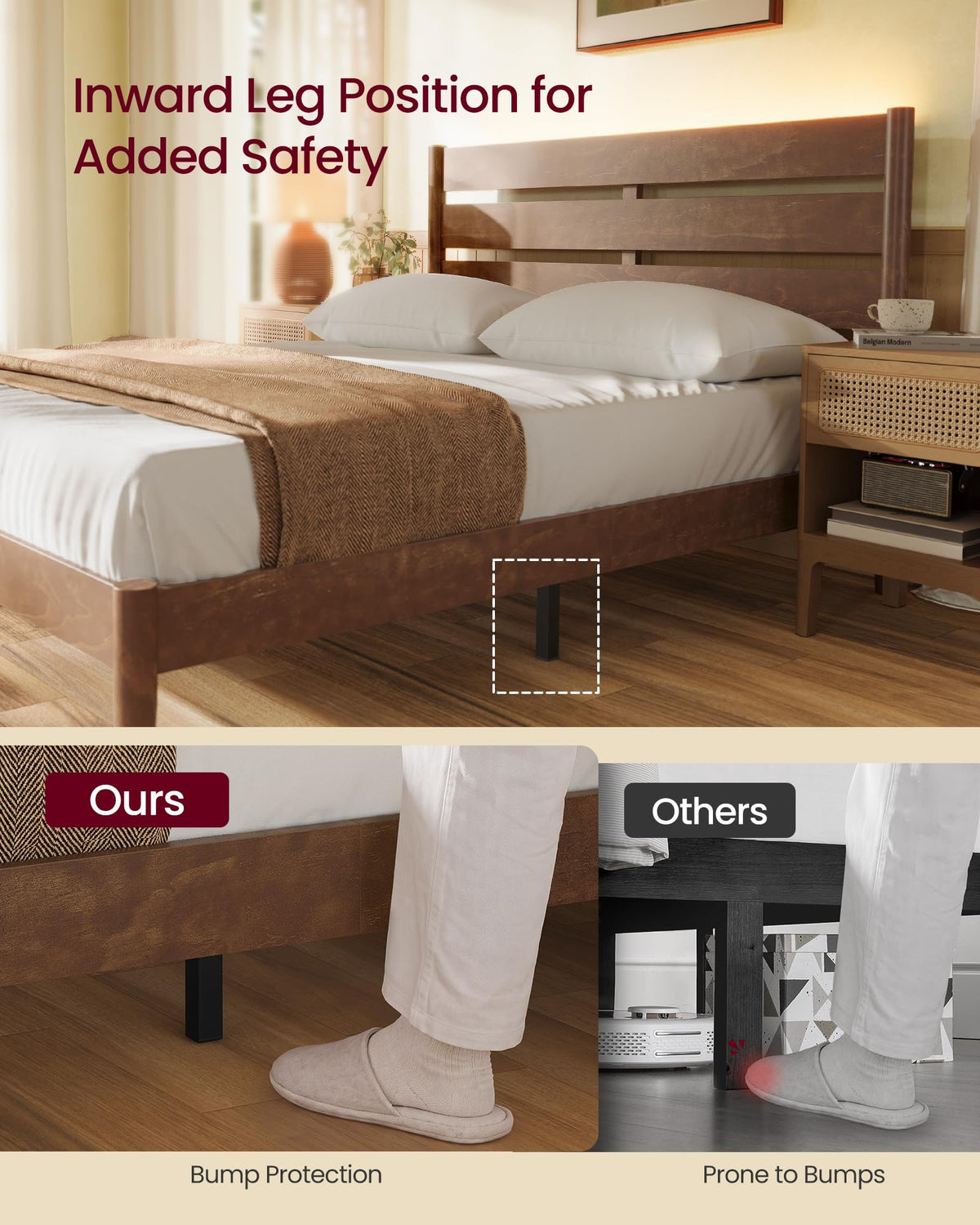 Full Wood Platform Bed with Headboard Storage Shelf W708