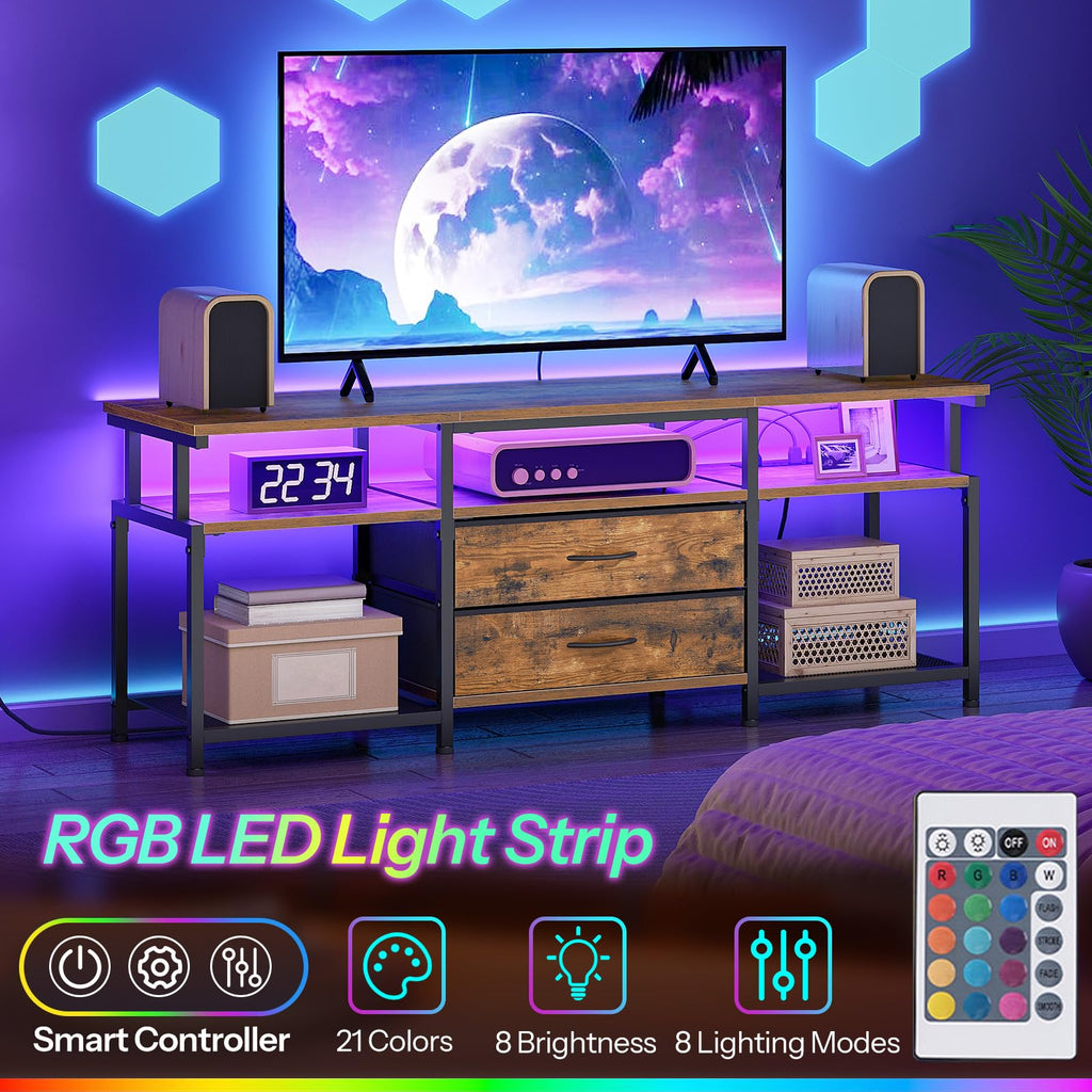 TV Stand with Power Outlet and LED Light U53931