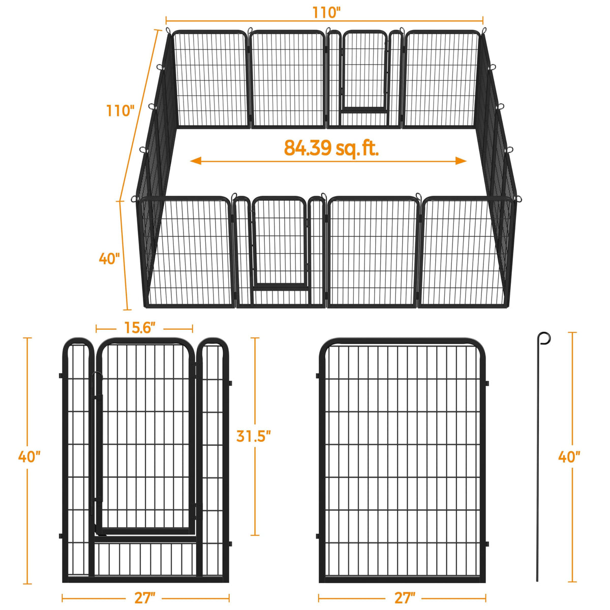 40 Inch 16 Panels Dog Playpen M703316