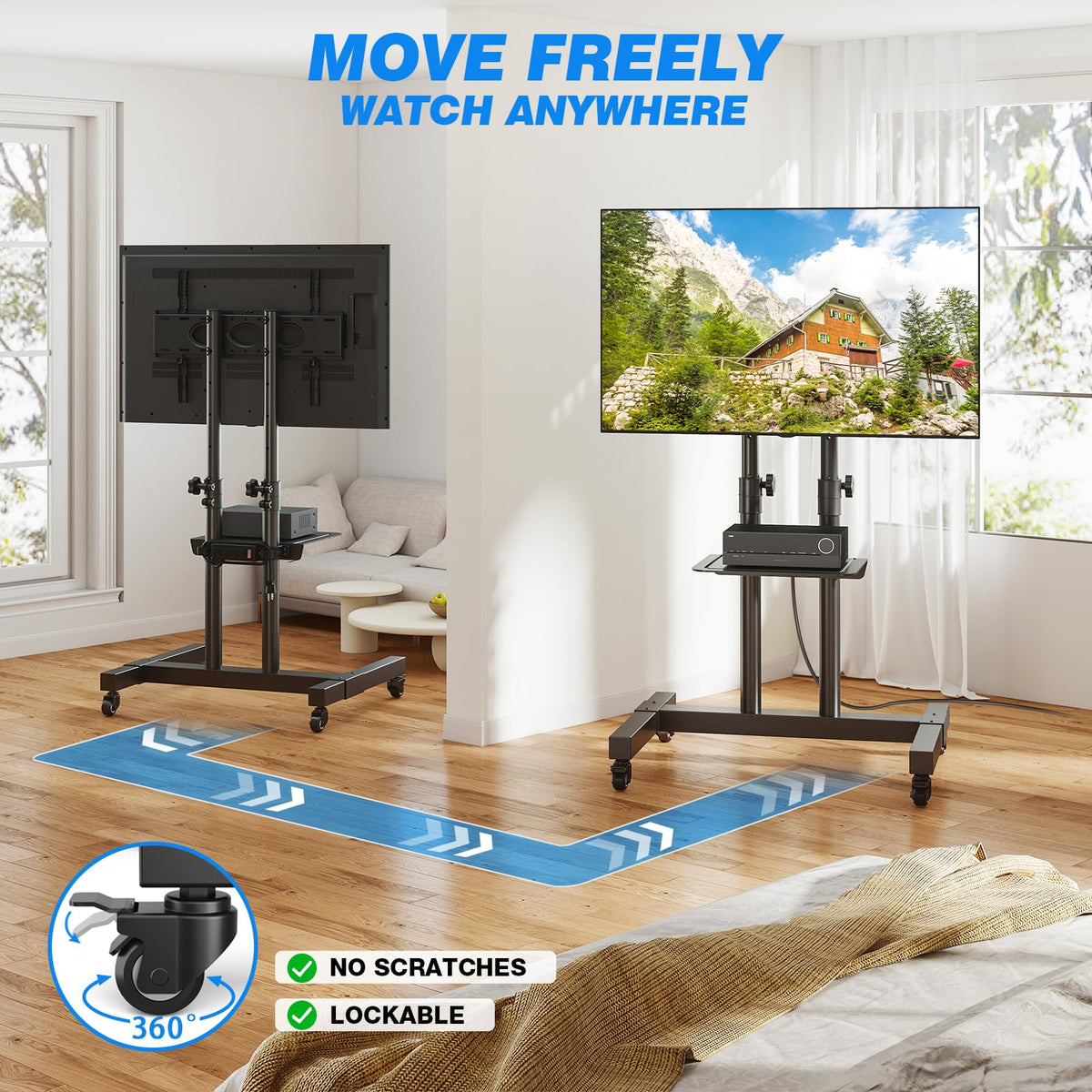 Mobile TV Cart Rolling TV Stand with Power Outlet for 32-83 Inch Screens I976403