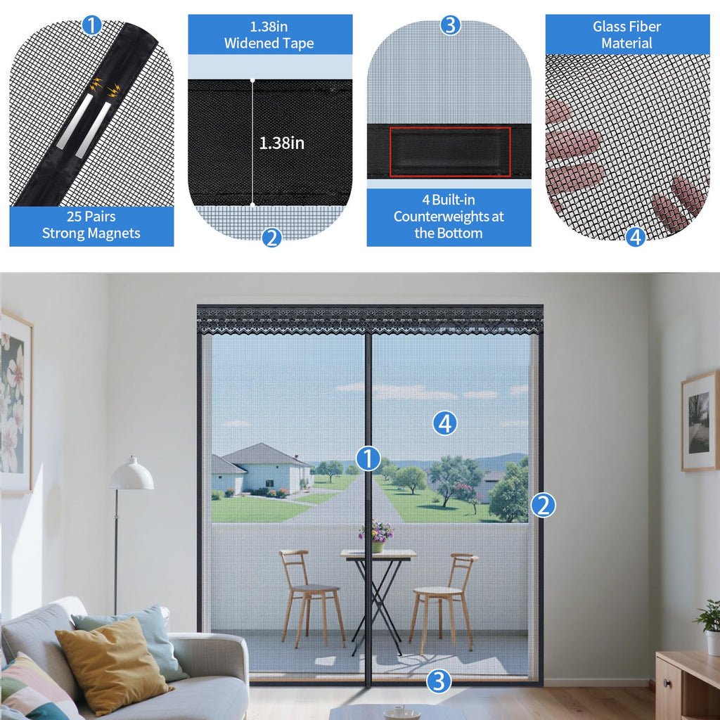72x80 Inch Retractable Magnetic Screen Door H9198