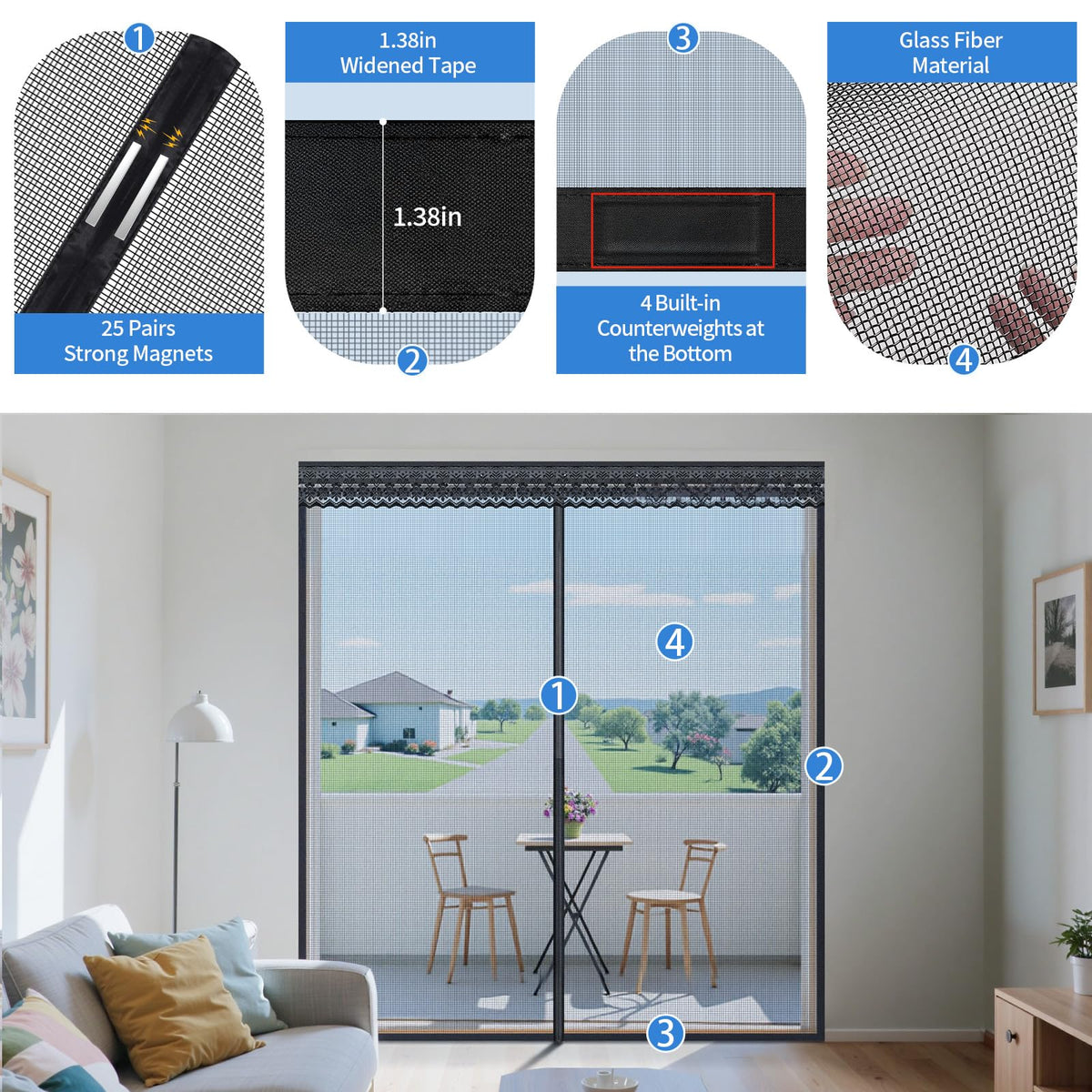 72x80 Inch Retractable Magnetic Screen Door H9198