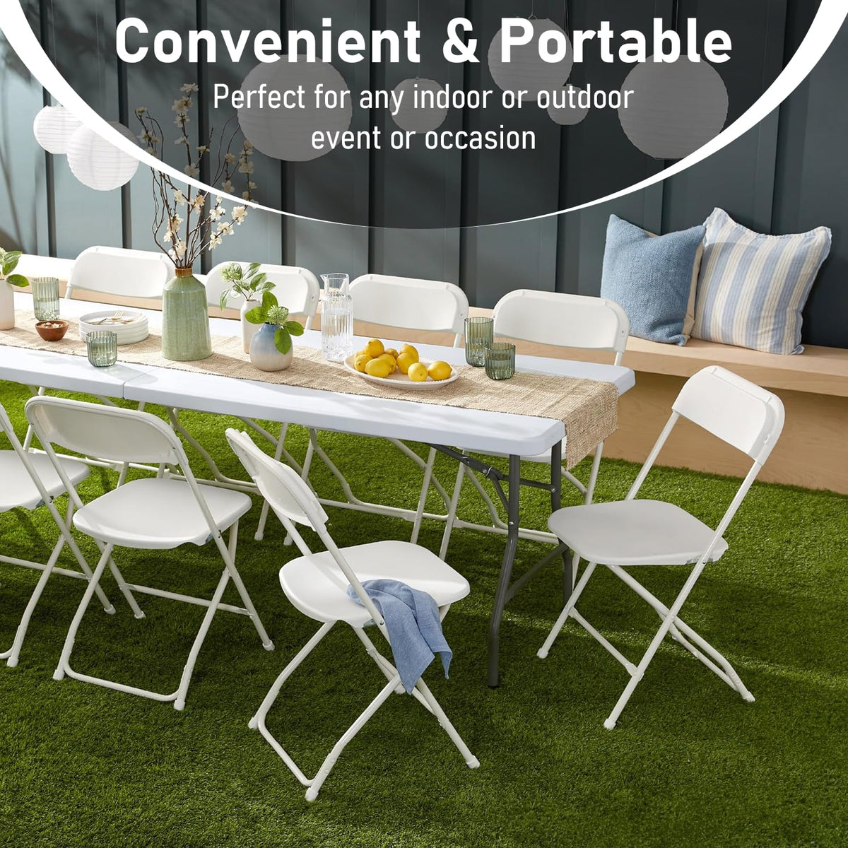 6FT White HDPE Folding Table with Carry Handle Y5614