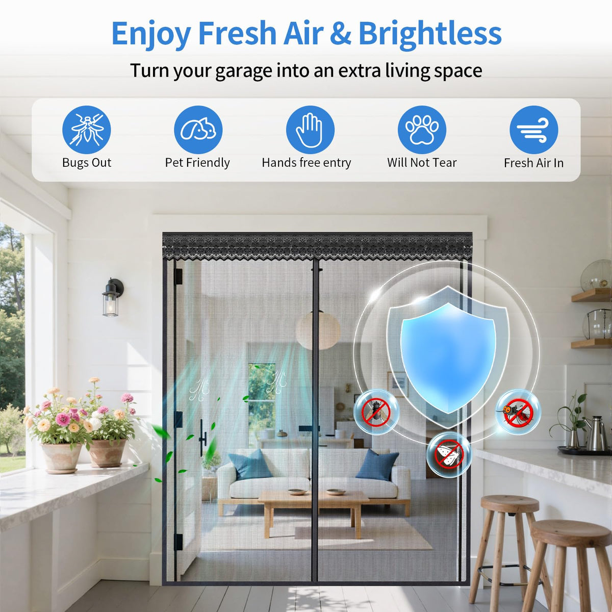 72x80 Inch Retractable Magnetic Screen Door H9198