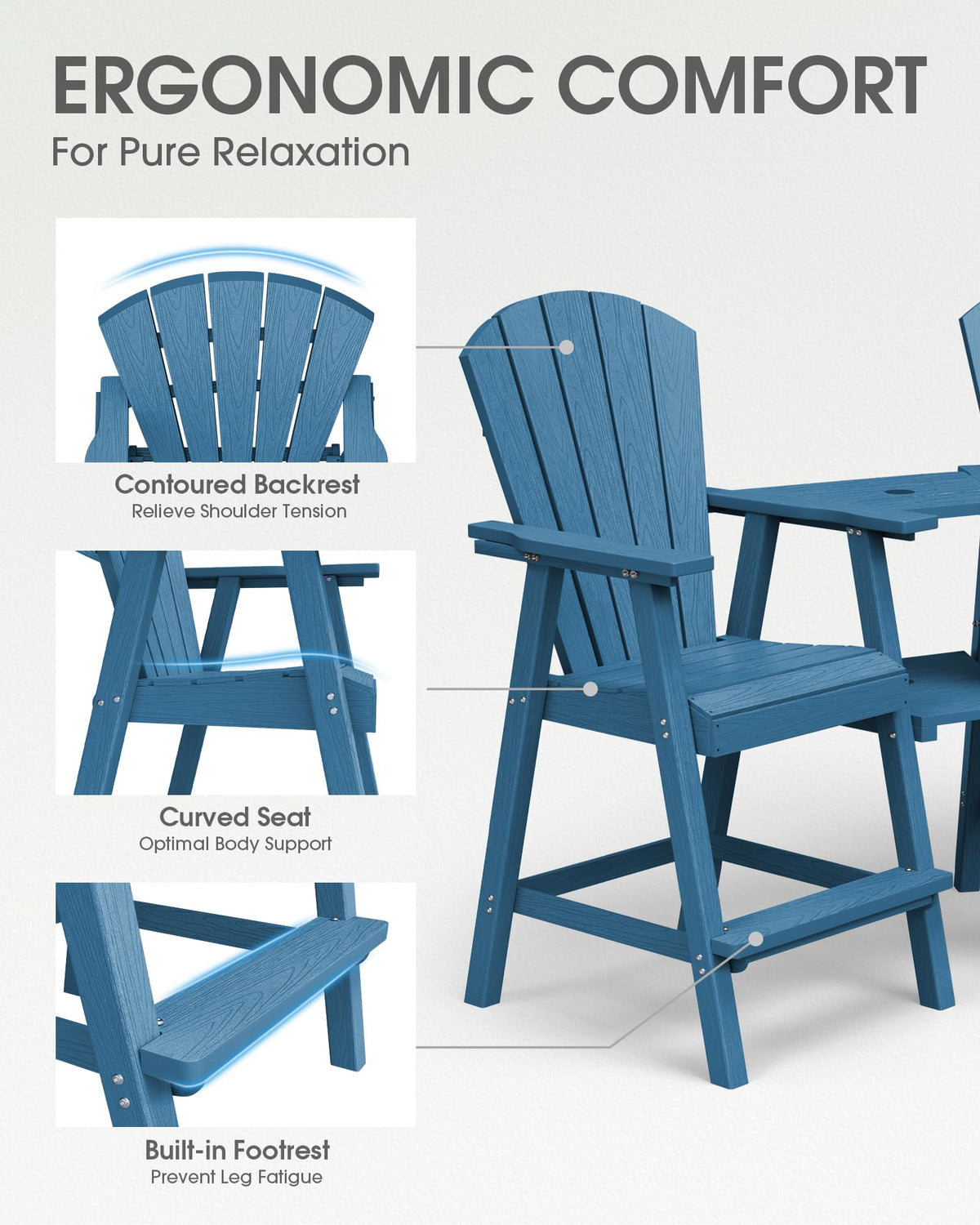 Navy Blue Adirondack Chairs Set of 2 with Table Trays K978323
