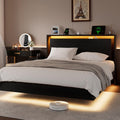 Full Size Wood Bed Frame with Storage Headboard and LED Lights L965116