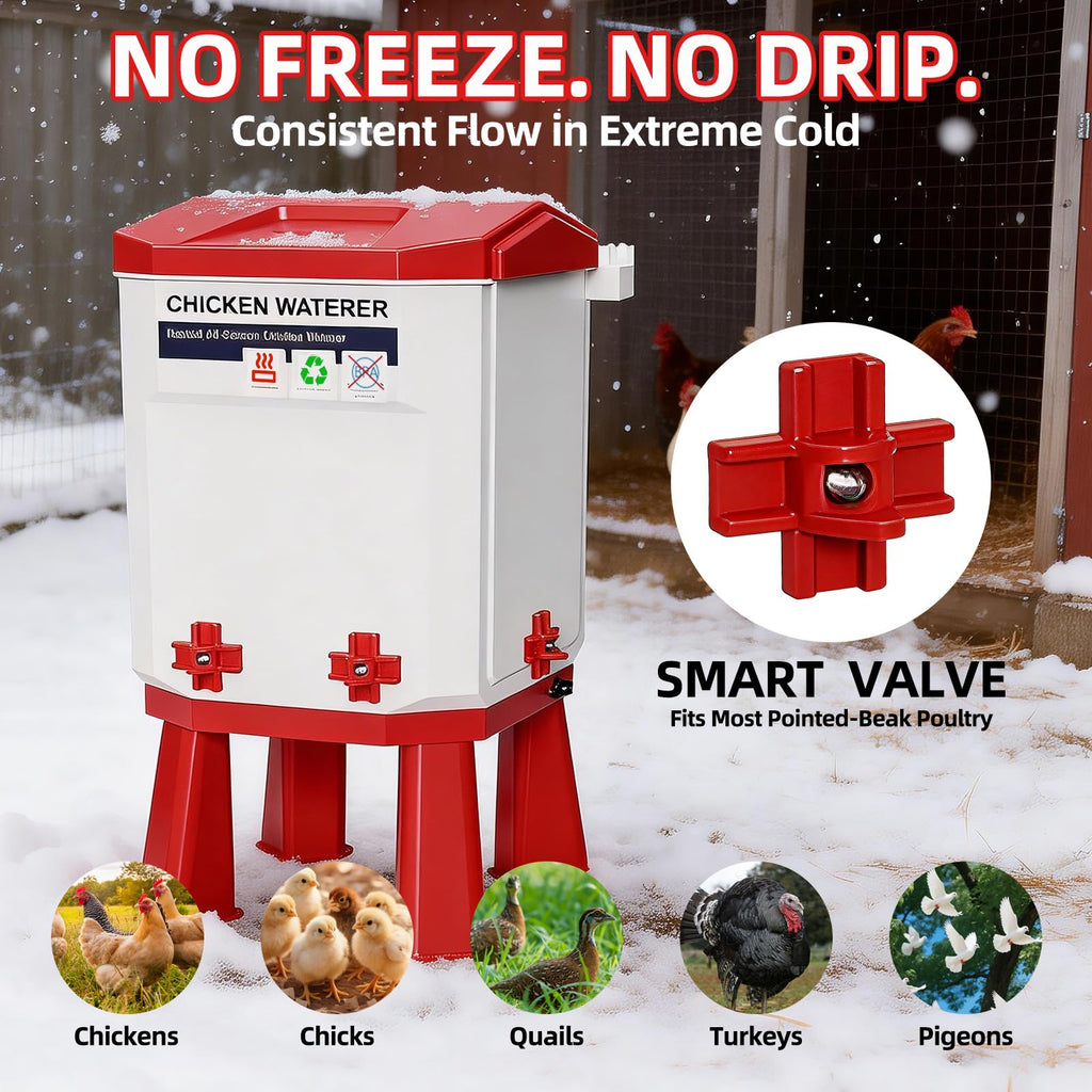 3-Gallon Heated Chicken Waterer with Heater and 4 Nipples W381