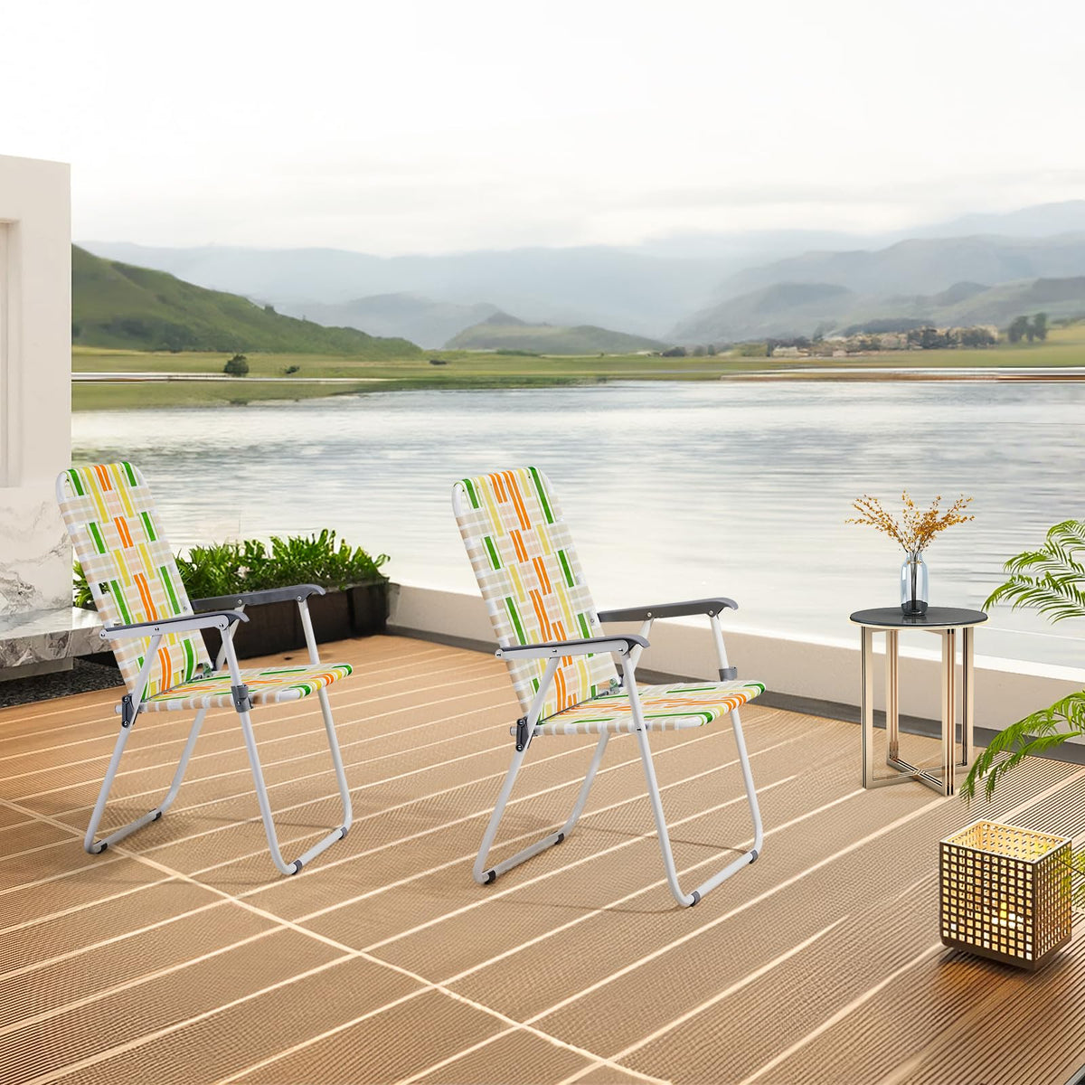 Yellow & Green Set of 2 Oversized Foldable Beach Chairs L6597