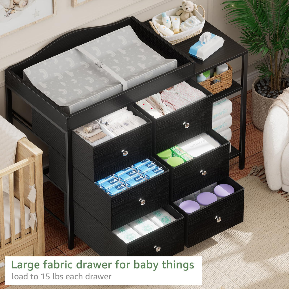 Black 6 Drawer Baby Dresser with Changing Table Top T92717