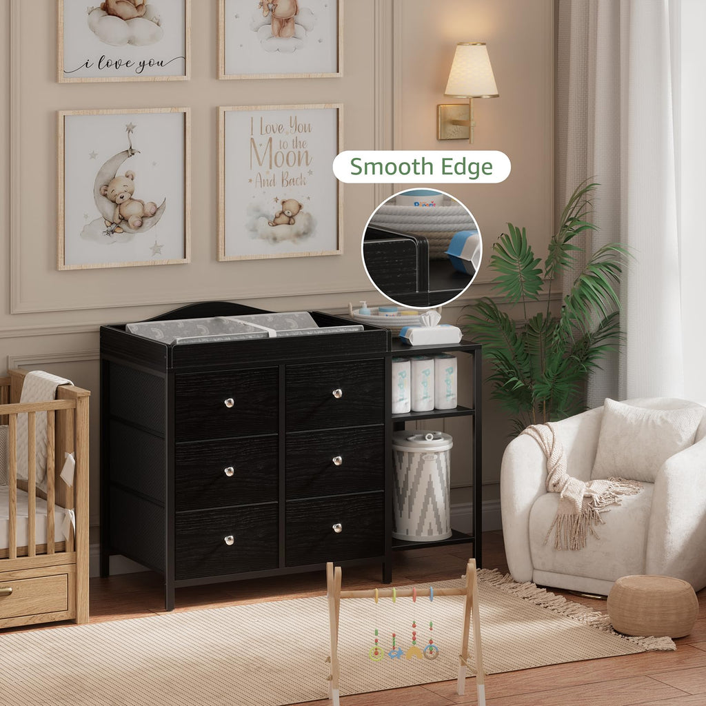 Black 6 Drawer Baby Dresser with Changing Table Top T92717