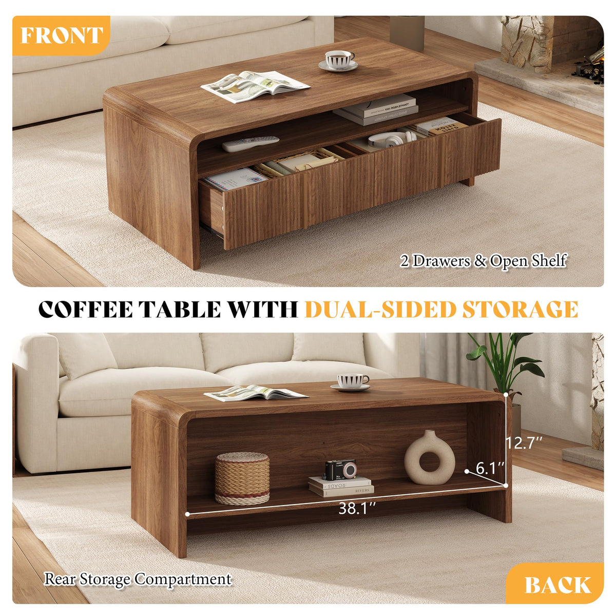 Fluted Coffee Table with Storage U99074