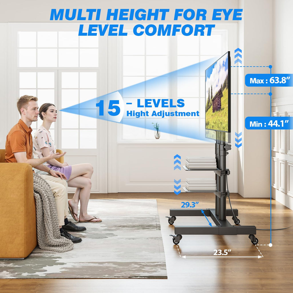 Mobile TV Cart Rolling TV Stand with Power Outlet for 32-83 Inch Screens I976403
