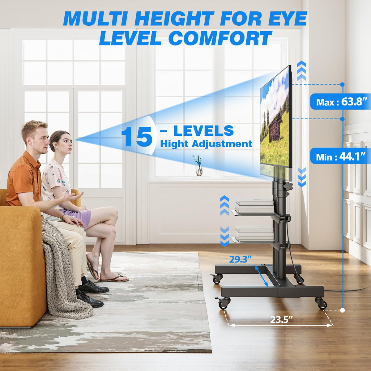 Mobile TV Cart Rolling TV Stand with Power Outlet for 32-83 Inch Screens I976403