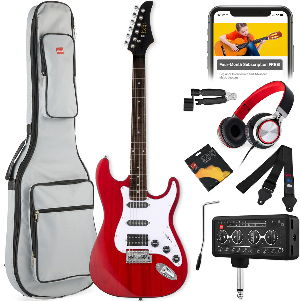Cherry Red White Electric Guitar Kit with Headphone Amp B511763