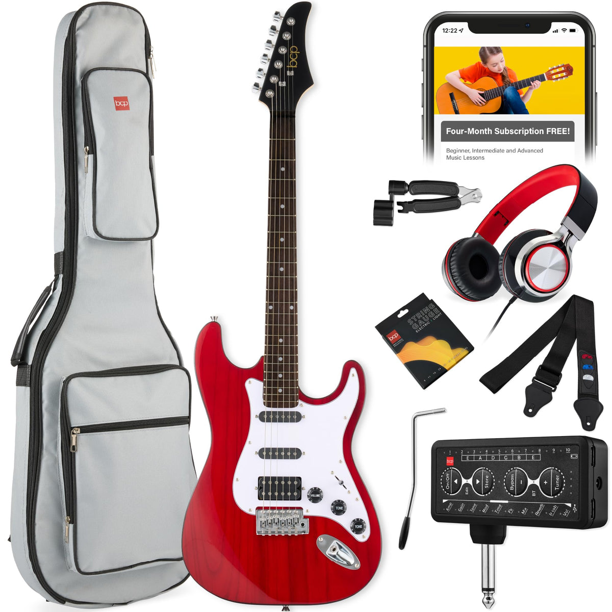 Cherry Red White Electric Guitar Kit with Headphone Amp B511763