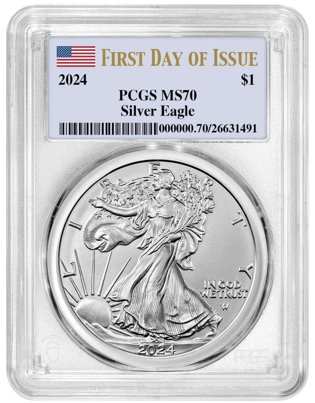 2024 $1 American Silver Eagle PCGS MS70 First Day of Issue A53500