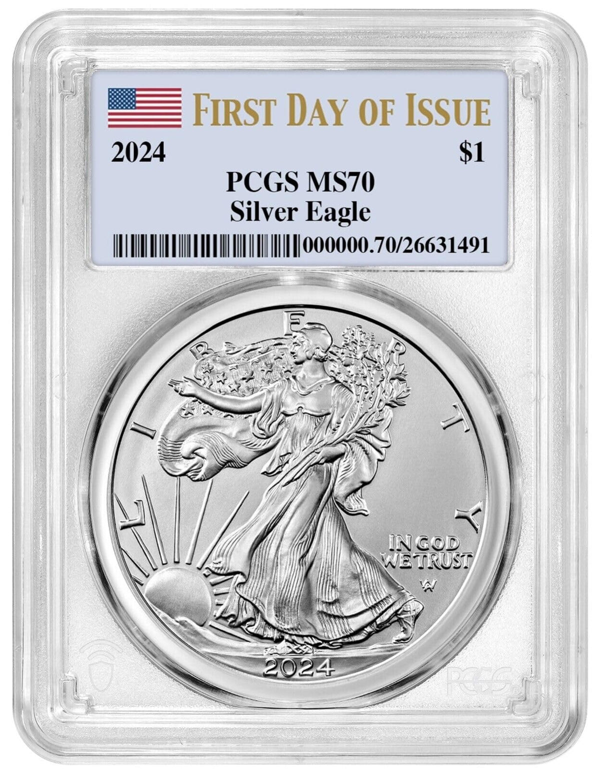 2024 $1 American Silver Eagle PCGS MS70 First Day of Issue A53500