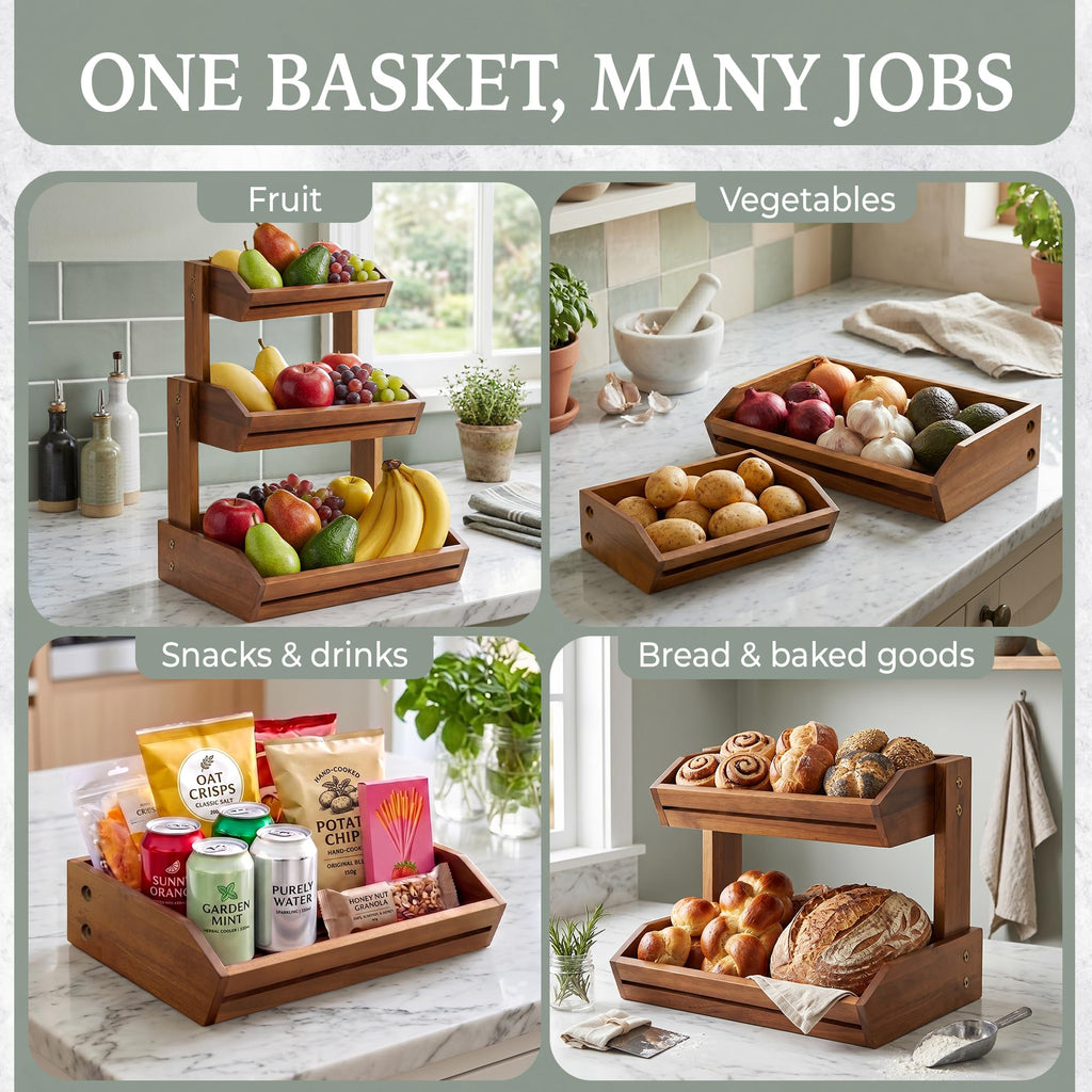 3 Tier Acacia Wood Fruit Basket U994