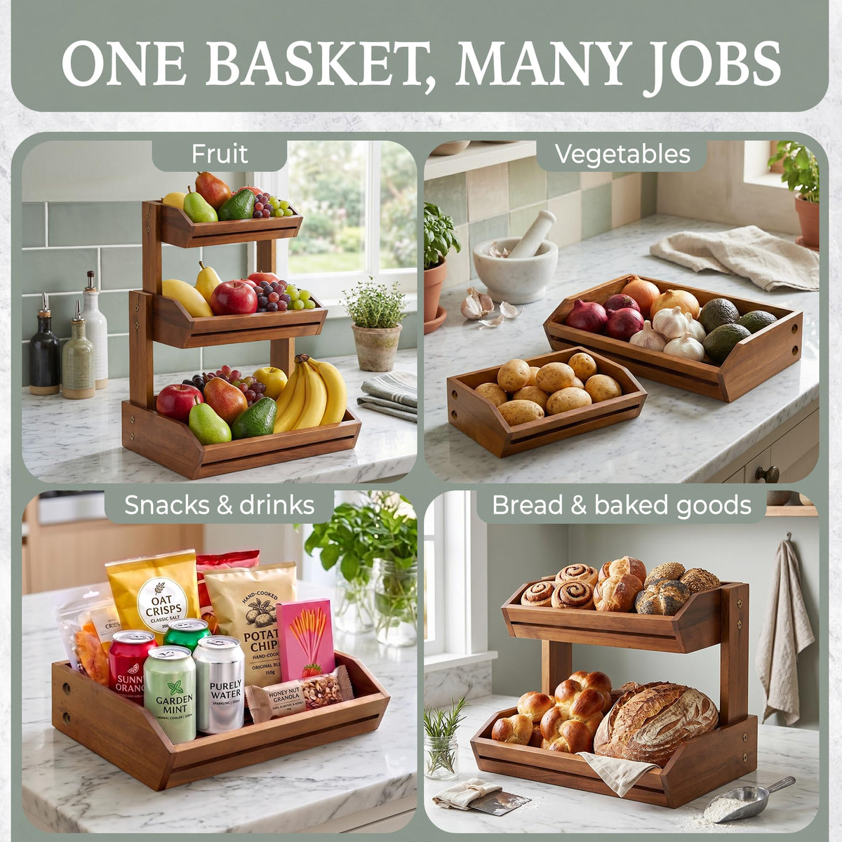 3 Tier Acacia Wood Fruit Basket U994