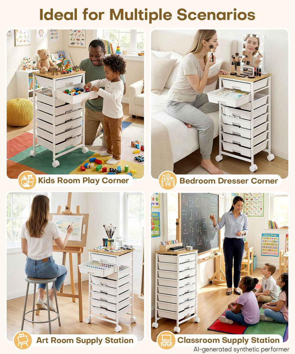 Rolling Storage Drawer Cart 8 Drawer Lockable Wheels R1126