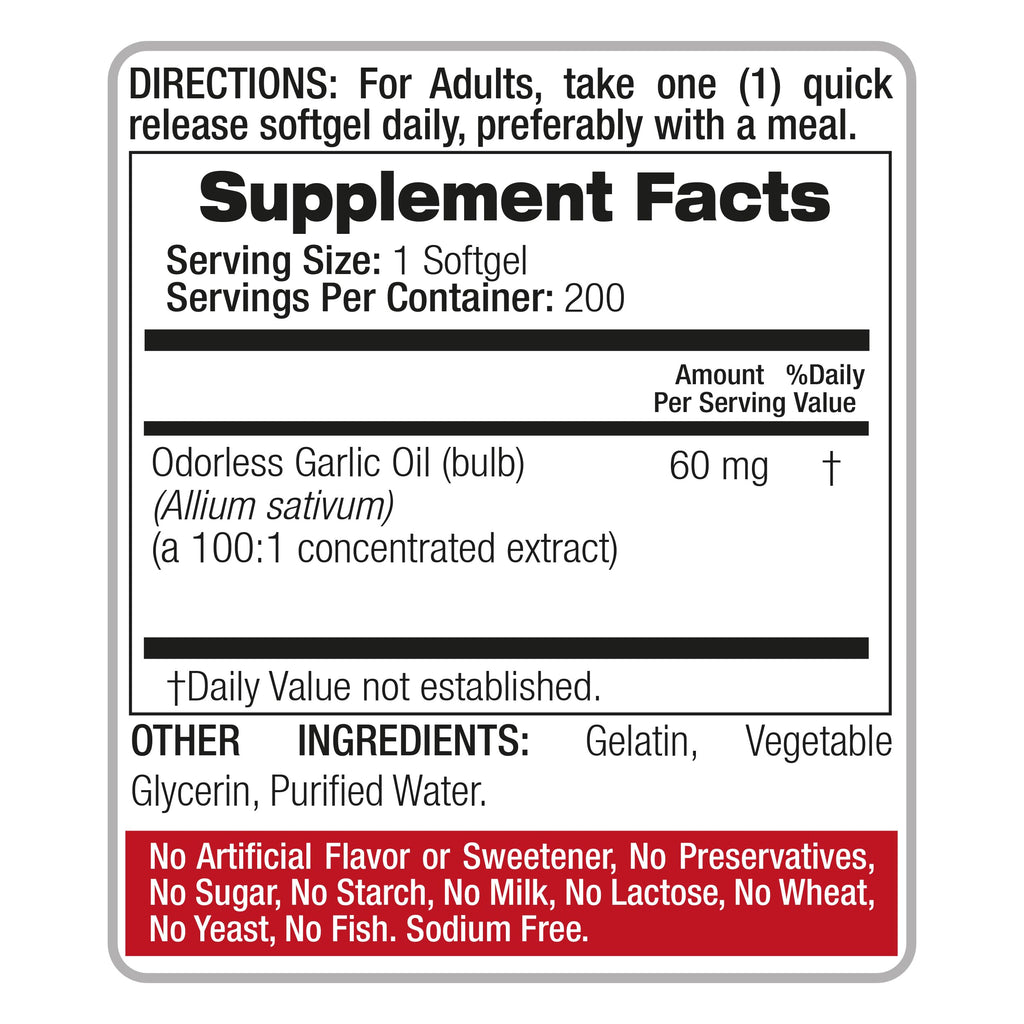Garlic Supplements 200 Softgels F814337