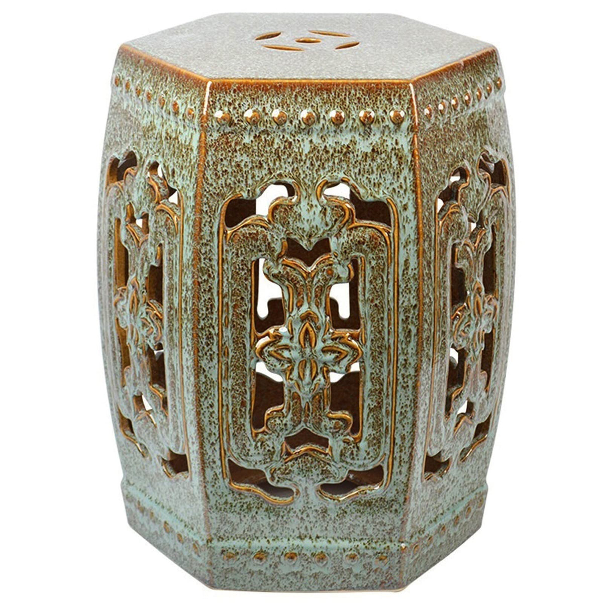Ceramic Garden Stool Hexagonal Hollow Porcelain Drum Stool H69782