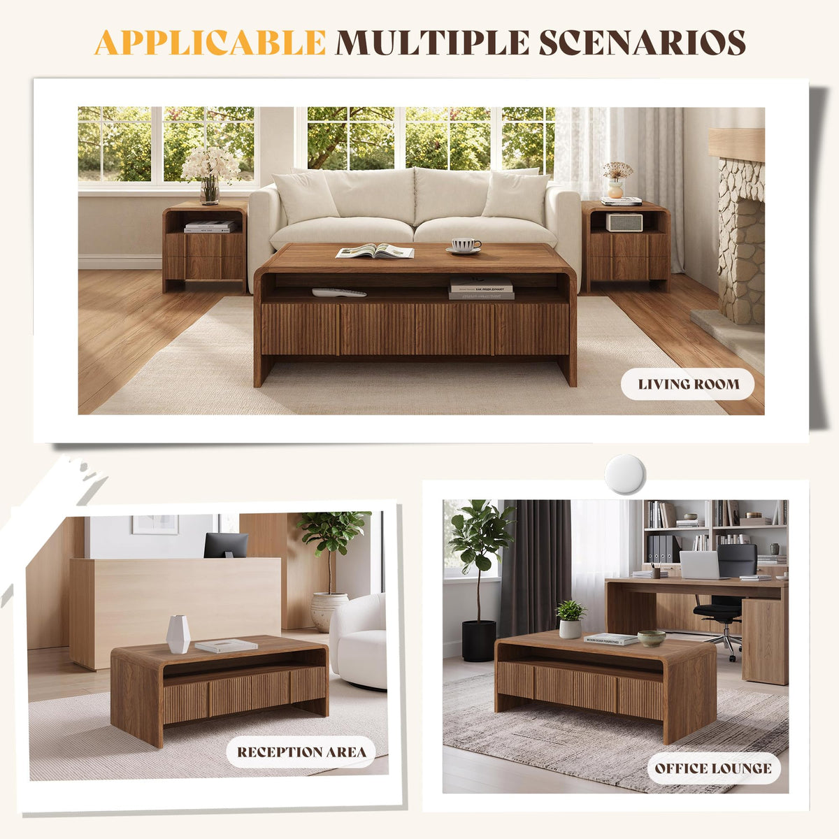 Fluted Coffee Table with Storage U99074