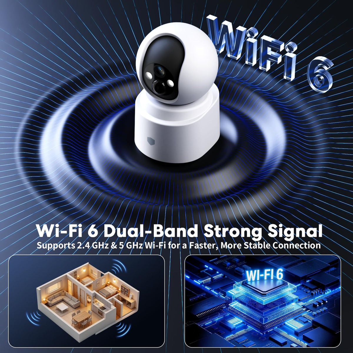 Battery Powered Wireless Indoor Security Camera, 4MP HD Pan/Tilt, 6000mAh Rechargeable, 5G&2.4G WiFi 6 K578096