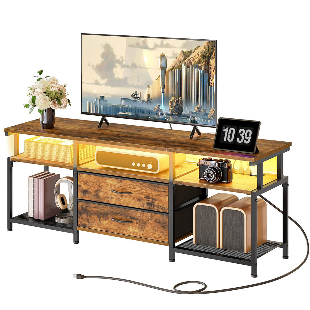 TV Stand with Power Outlet and LED Light U53931