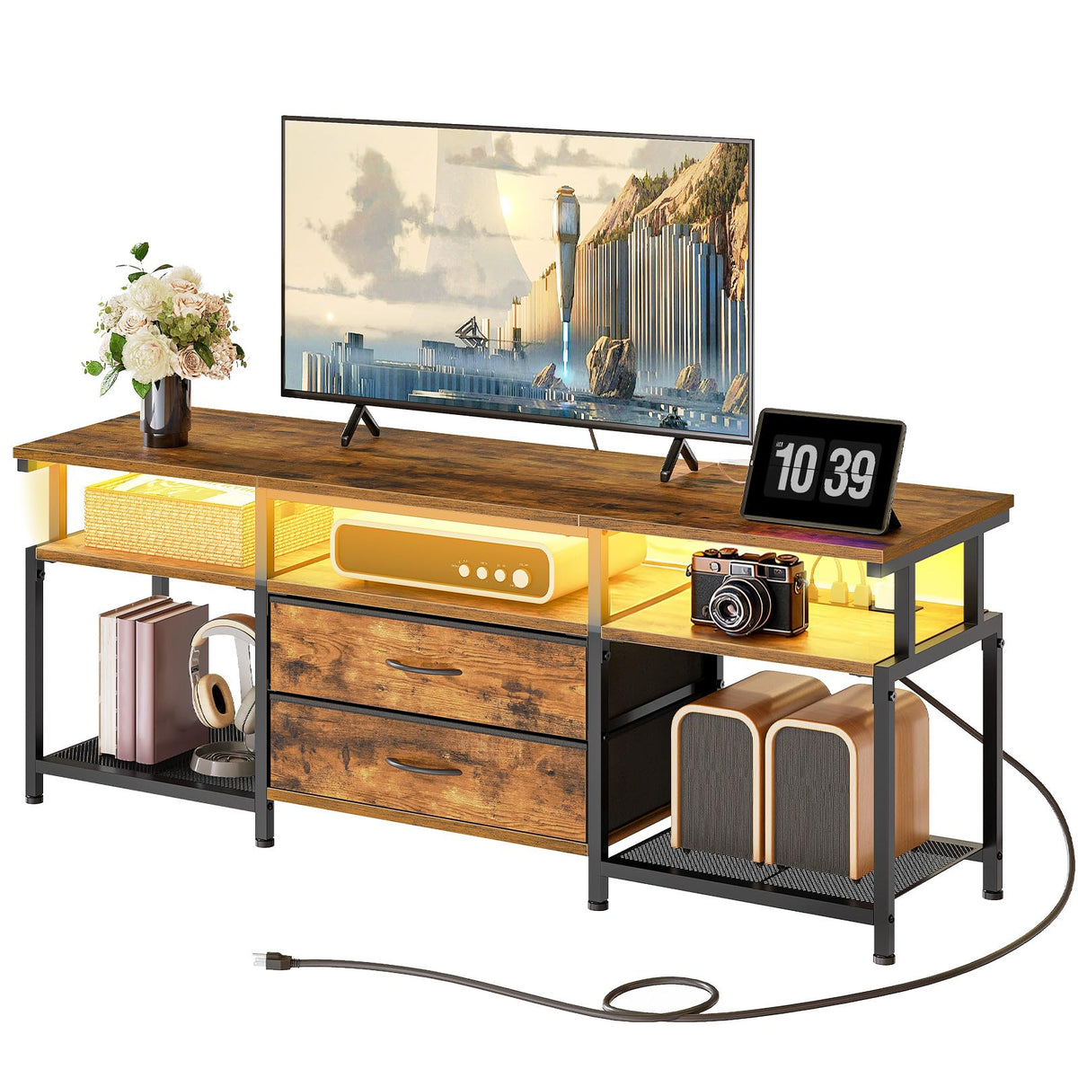 TV Stand with Power Outlet and LED Light U53931