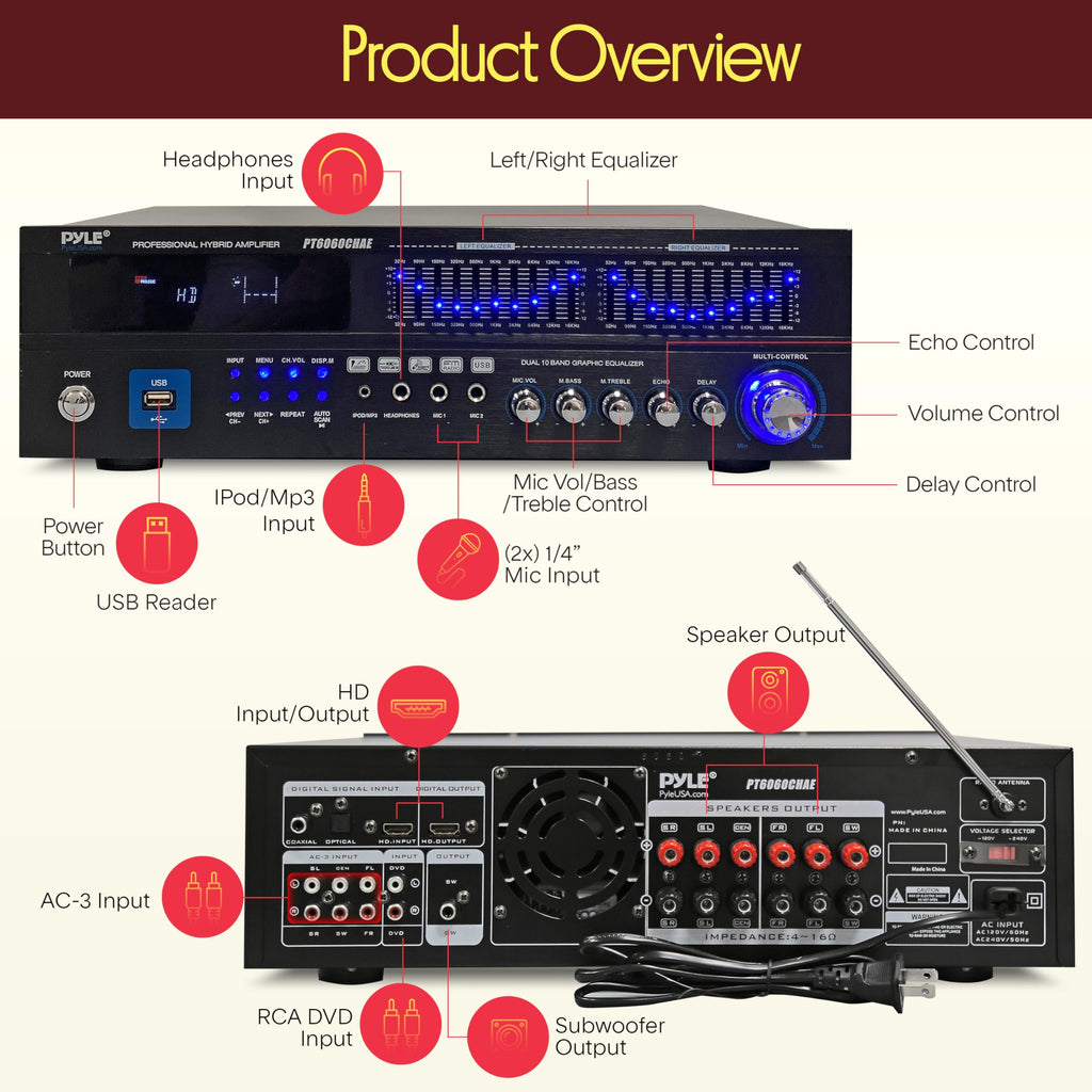 2000W 6-Channel Bluetooth Hybrid Home Amplifier Y213767