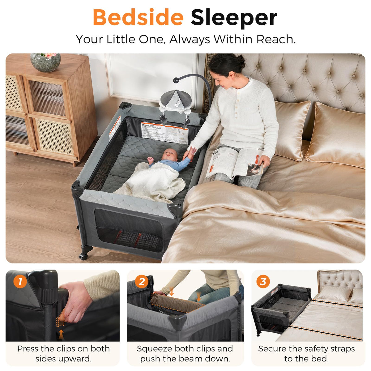 7 in 1 Pack and Play with Bassinet and Changing Station, Portable Electric Baby Swing G50508