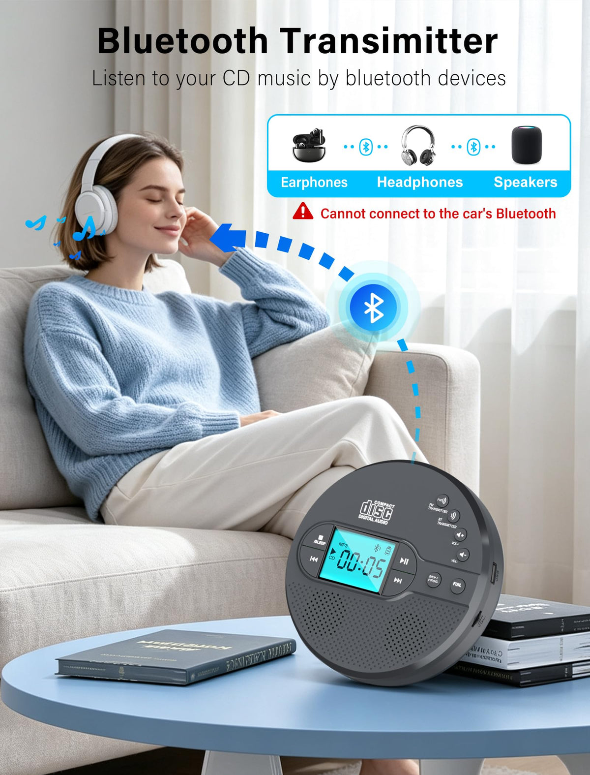 Portable CD Player with Bluetooth USB AUX FM I84940