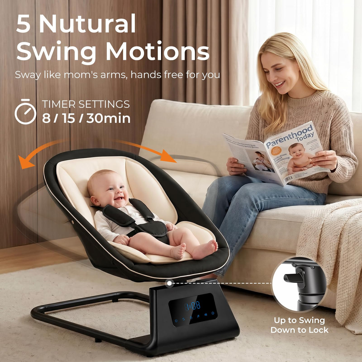7 in 1 Pack and Play with Bassinet and Changing Station, Portable Electric Baby Swing G50508
