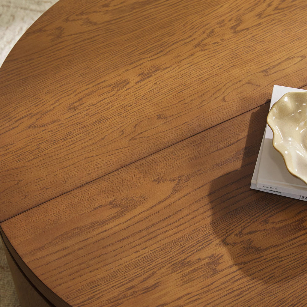 Solid Oak Wood Veneer Coffee Table with Storage, 36 Inch, Medium Brown Oak B13294