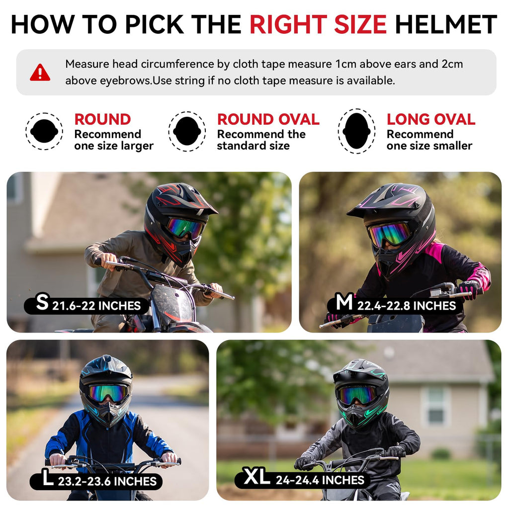 Youth Kids Full Face Motocross Helmet 4PCS Set DOT Approved Red XL W3116
