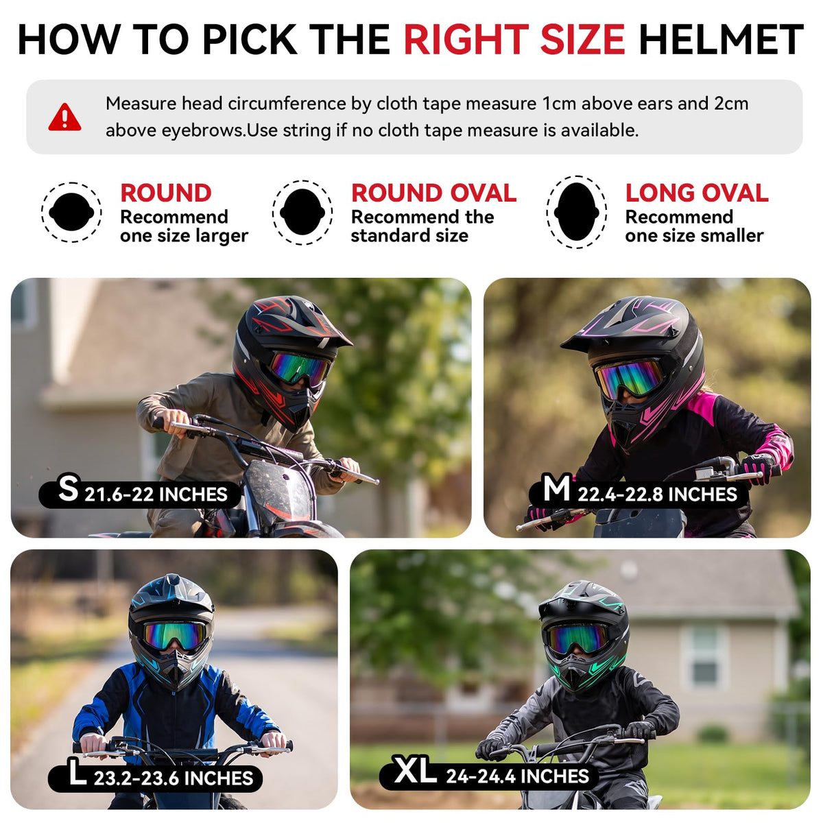 Youth Kids Full Face Motocross Helmet 4PCS Set DOT Approved Red XL W3116