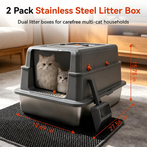 2 Pack XXXL Stainless Steel Litter Box with Lid Q1224