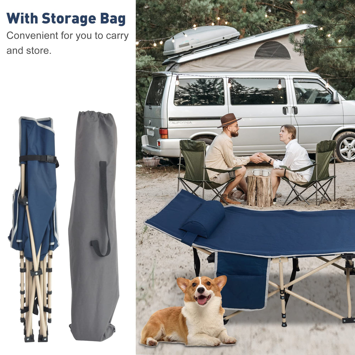 Folding Camping Cot with Carry Bag Pocket Pillow D8964