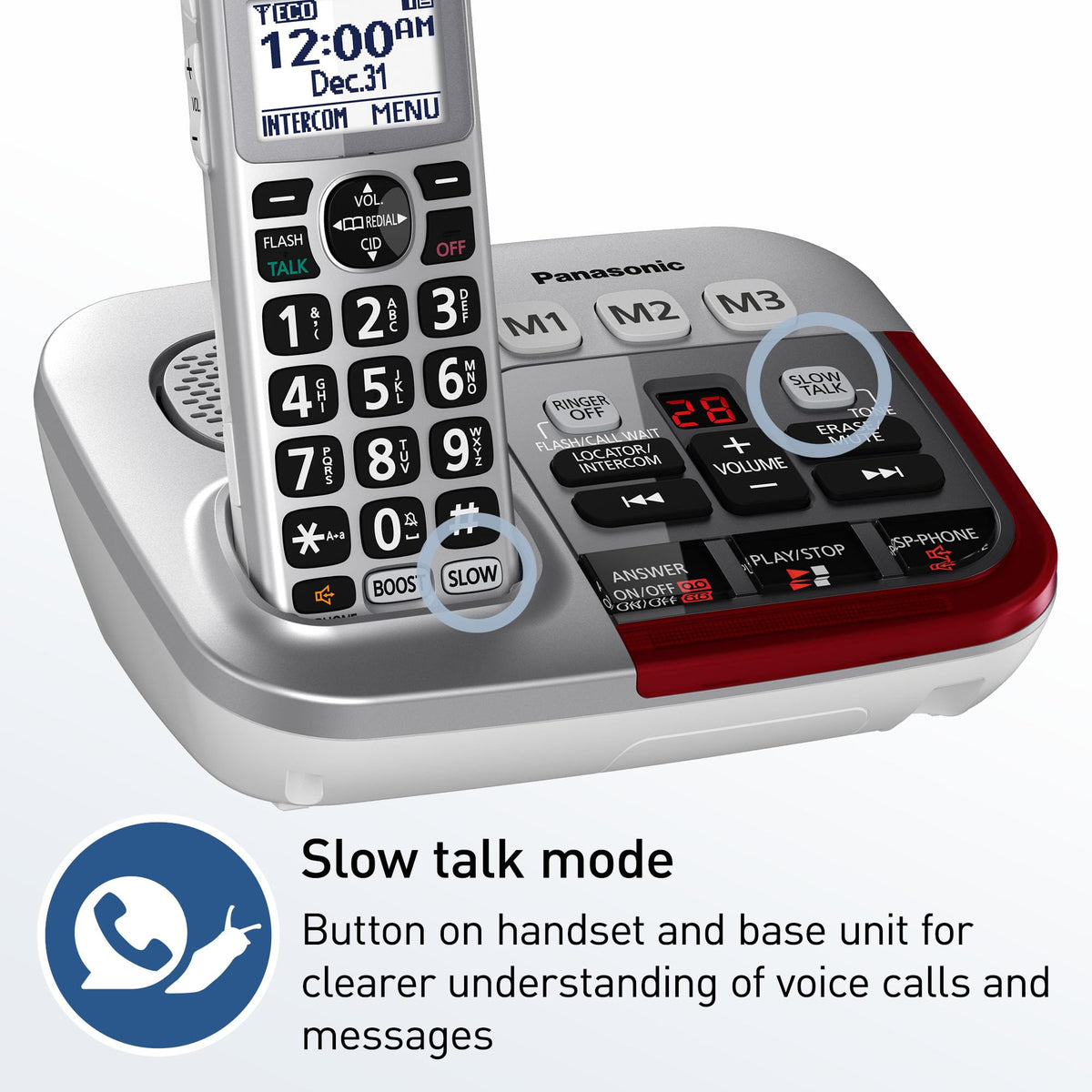 Amplified Cordless Phone with Slow Talk and Hearing Aid Compatibility A8805