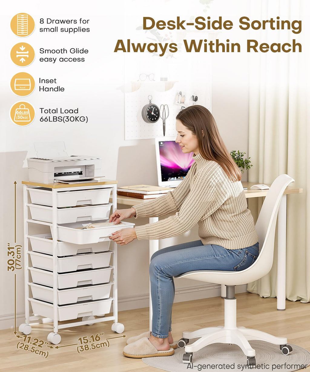 Rolling Storage Drawer Cart 8 Drawer Lockable Wheels R1126