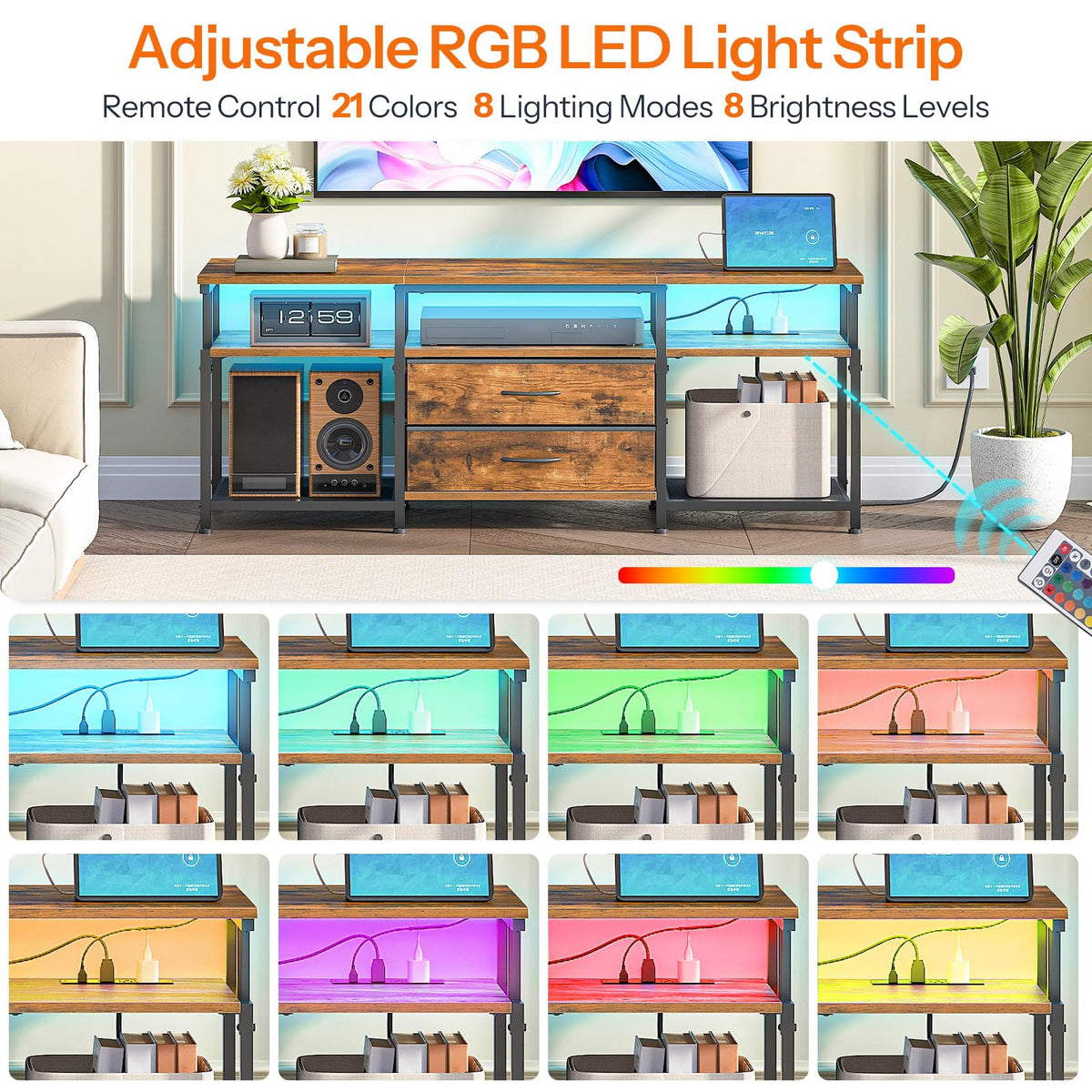 TV Stand with Power Outlet and LED Light U53931